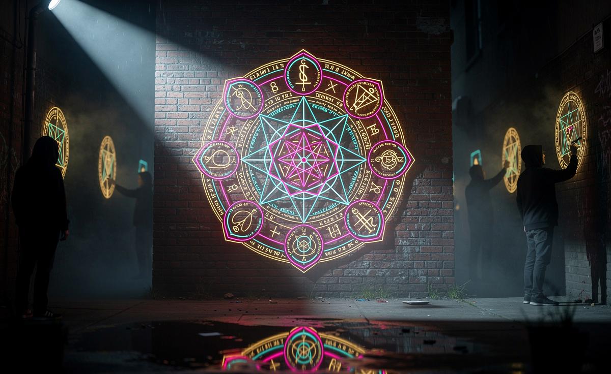 Esoterische Symbole erscheinen auf Hauswänden und alle tun es, Künstler zeigen sich überrascht